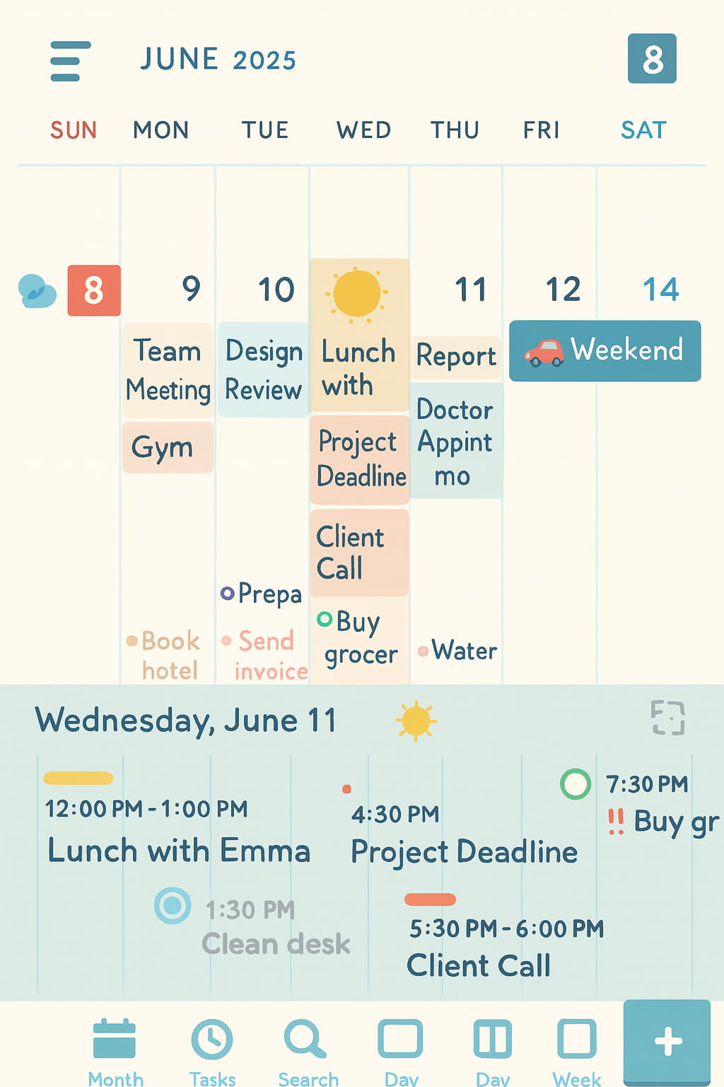 Illustration of Across app calendar view